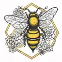 queen bee over honeycomb with initials c and d intertwined tattoo design idea