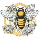 queen bee over honeycomb with initials c and d intertwined tattoo design idea