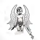 baby gangster angel with weapons falling tattoo design idea