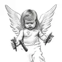 baby gangster angel with weapons falling tattoo design idea