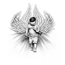 falling angel gangster baby with weapons tattoo design idea