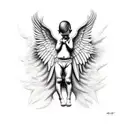 falling angel gangster baby with weapons tattoo design idea