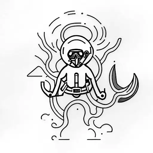 A minimalist tattoo of a scuba diver exploring a mountain range underwater tattoo design idea