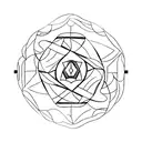 A mesmerizing geometric composition featuring the unk symbol surrounded by celestial elements tattoo design idea