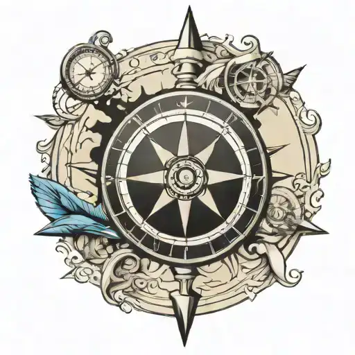 old compass, ships wheel, scroll  tattoo design idea