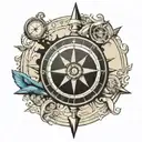 old compass, ships wheel, scroll  tattoo design idea