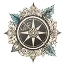 old compass, ships wheel, scroll  tattoo design idea