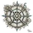 old compass, ships wheel, scroll  tattoo design idea