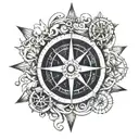 old compass, ships wheel, scroll  tattoo design idea