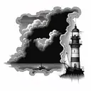 Storm and ship and lighthouse standing tall tattoo design idea