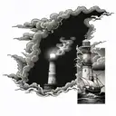 Storm and ship and lighthouse standing tall tattoo design idea