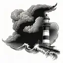 Storm and ship and lighthouse standing tall tattoo design idea