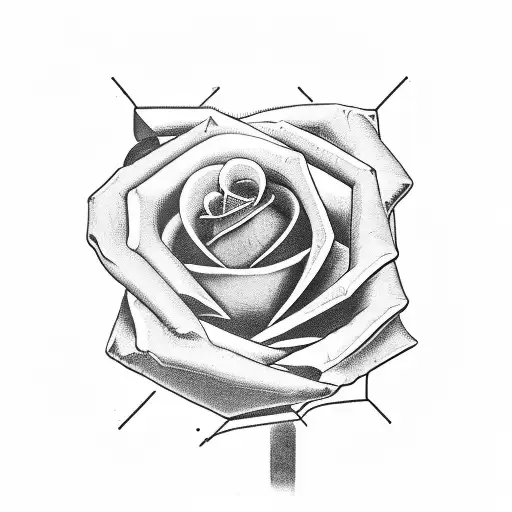 skeleton hand holds geometrical Rose and a Snake is around the hand tattoo design idea