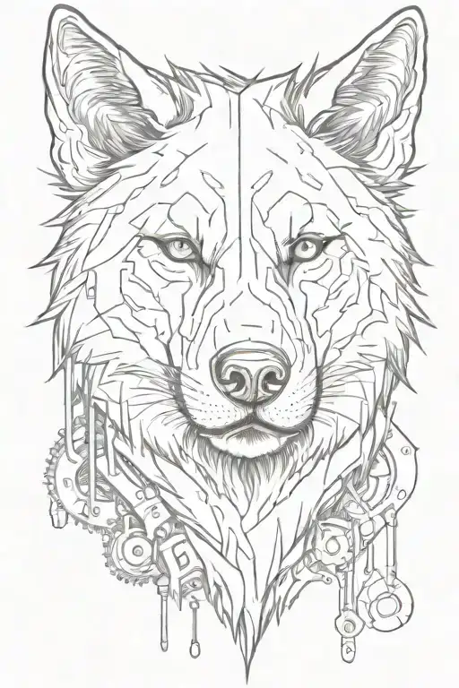 mechanic wolf face  tattoo design idea
