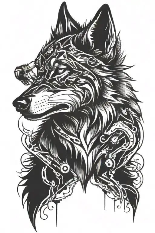 mechanic wolf face  tattoo design idea