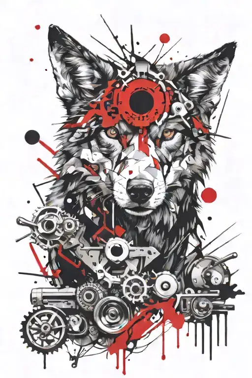 mechanic wolf face  tattoo design idea