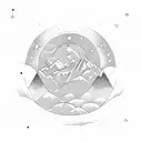 circle design that includes 3 mountain peaks, 3 glowing stars in the night sky, and a pair of pat wings tattoo design idea
