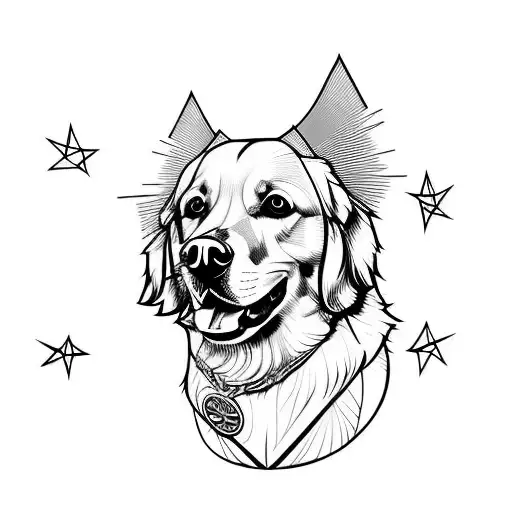 perro golden retriever super heroe tattoo design idea