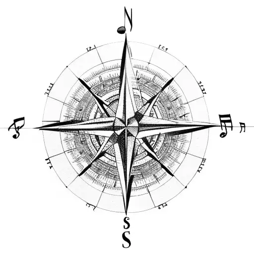Dotwork "A Compass With Musical Notes Instead Of..." Tattoo Idea