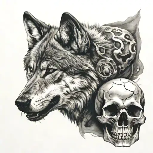 wolf and skull tattoo design idea