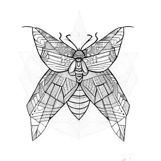 moth with geometric shapes tattoo design idea