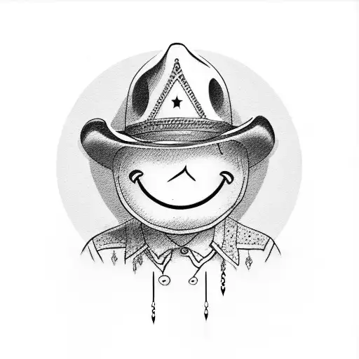 smiley face wearing a cowboy hat tattoo design idea