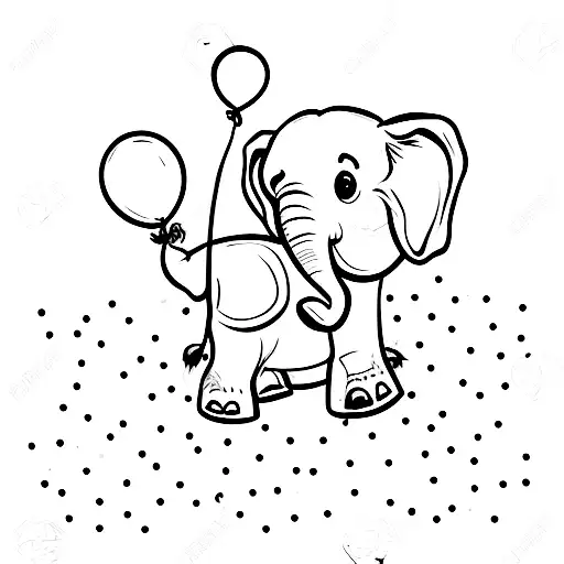 a baby elephant, sitting down, holding a balloon tattoo design idea