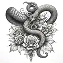 A snake coiled around a sword, with flowers blooming from its scales, representing power and beauty intertwined tattoo design idea