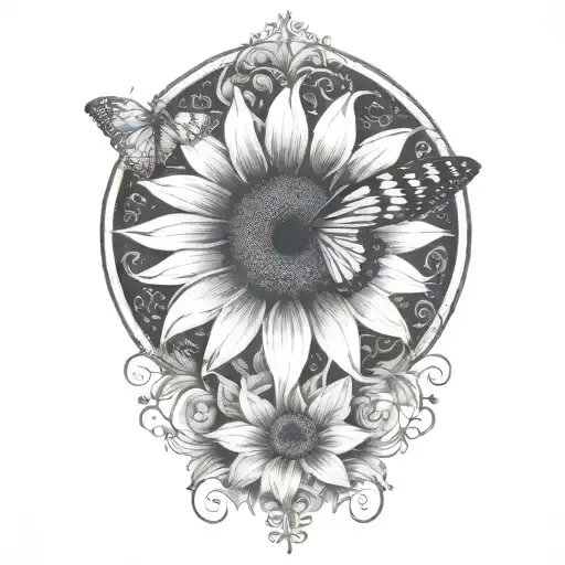 sunflower, butterfly, lily, Mandela design with elements tattoo design idea