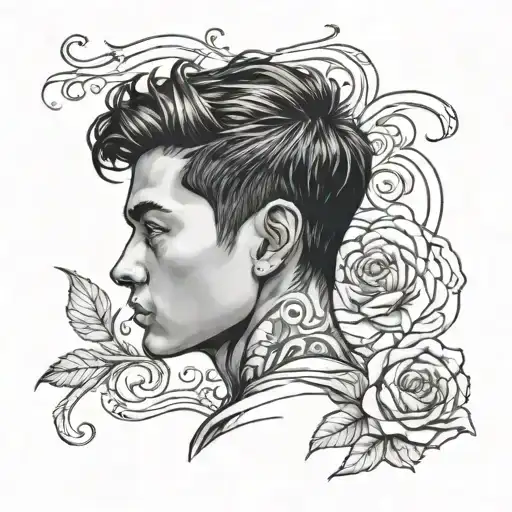 boy with short black hair facing sideways  tattoo design idea