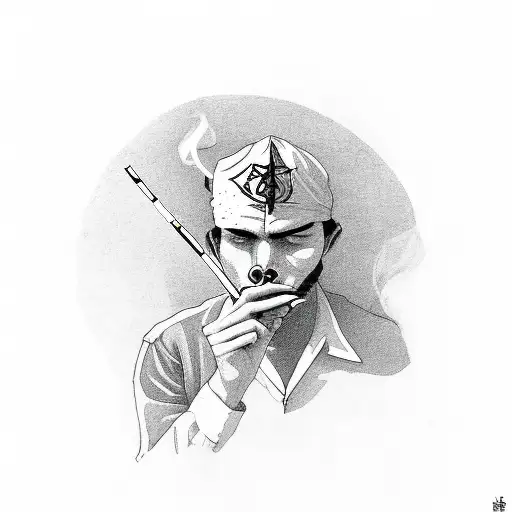 A student smoking a cigarette with satanic symbols tattoo design idea