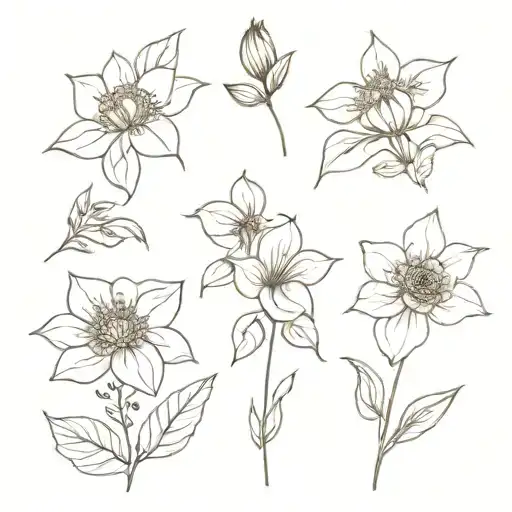 november, december, july, and march birth flower tattoo design idea