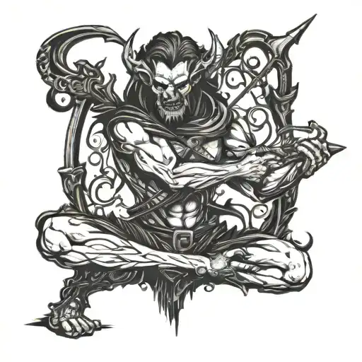 demon holding a bow and arrow tattoo design idea