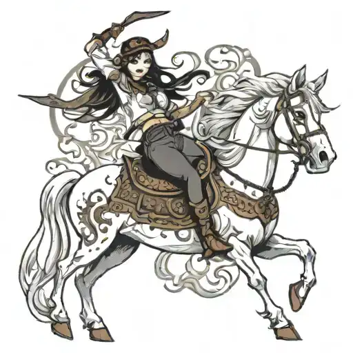 demon girl riding white horse  tattoo design idea