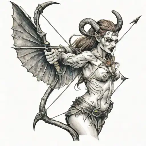 demon lillith shooting an arrow tattoo design idea