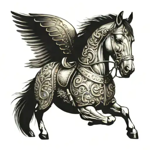 horse standing on hind legs wearing armor tattoo design idea
