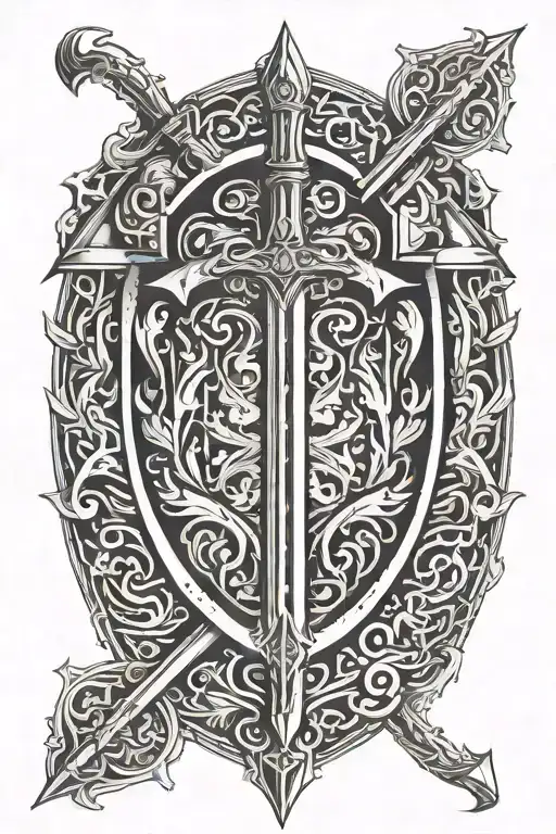 sword and sheild defender tattoo design idea