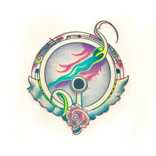 music stave flowing out of speaker tattoo design idea