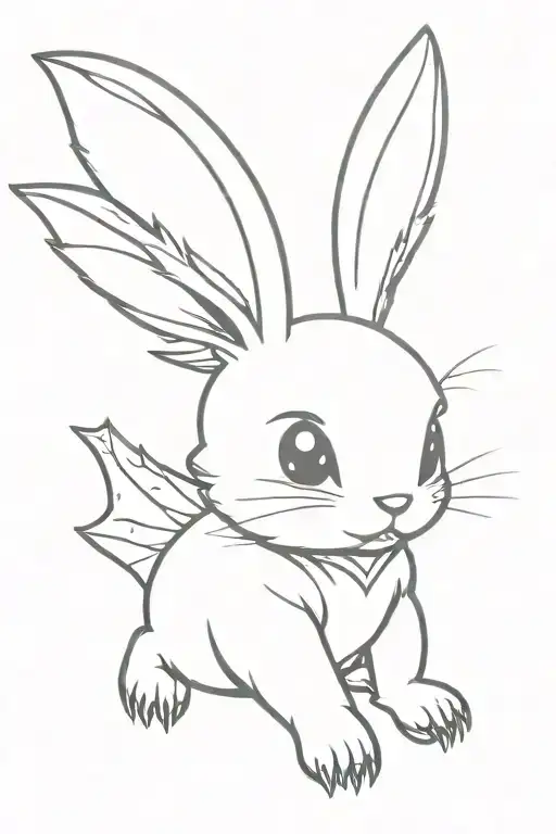 cute little bunny with wings like a bat and fangs tattoo design idea