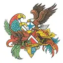 eagle and quetzal fighting over flags  tattoo design idea