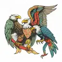 eagle and quetzal fighting over flags  tattoo design idea