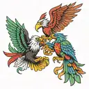 eagle and quetzal fighting over flags  tattoo design idea