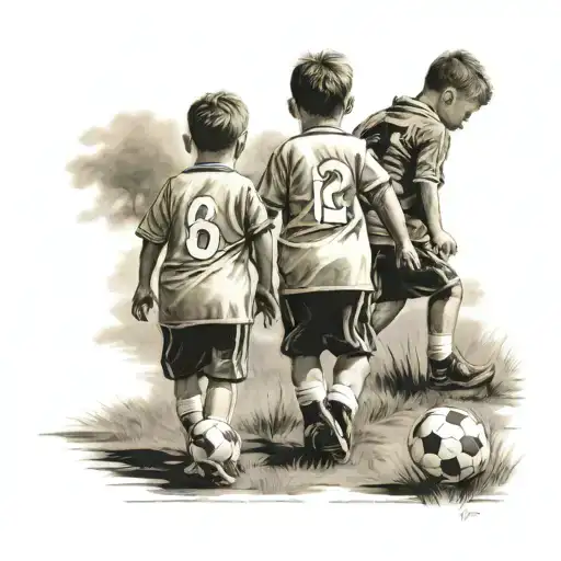 twin boys walking to a soccer field realistic tattoo design facing away tattoo design idea
