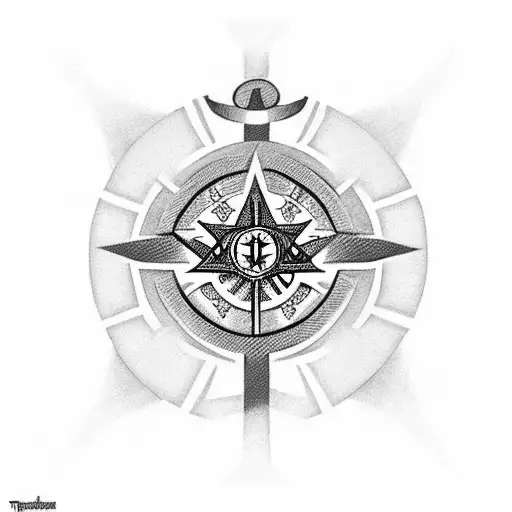 templar cross with free mason symbol in the middle tattoo design idea