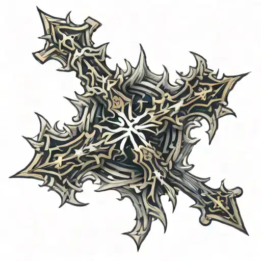 Christian Cross with spines coming down  tattoo design idea