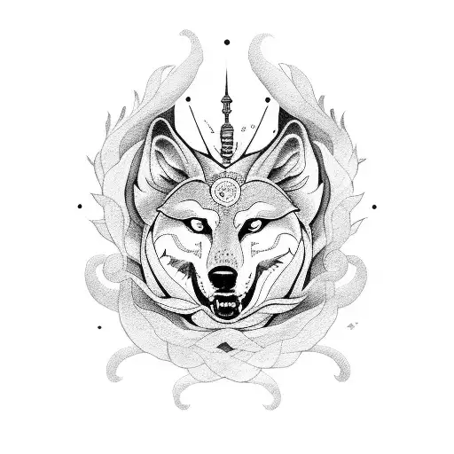 Flor de la Vida lobo aguila espadas cruzadas ojo de la providencia tattoo design idea