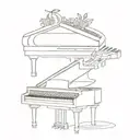 Piano, kitchen knife, camera, pomegranate tattoo design idea