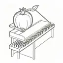 Piano, kitchen knife, camera, pomegranate tattoo design idea