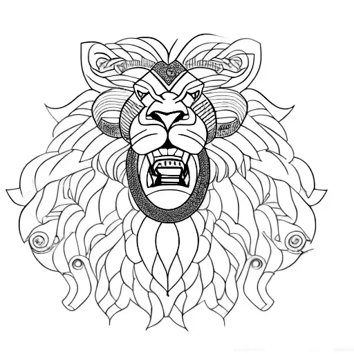 A lion's head made up of intricate tank parts, with the number 13 subtly hidden within. tattoo design idea