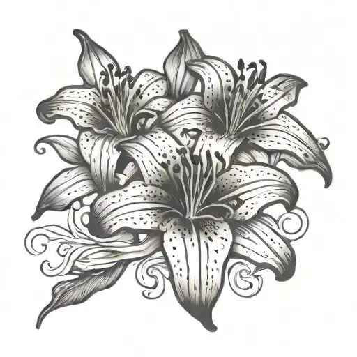 A tiger lily intertwined with a scripture from Romans 8:37 tattoo design idea
